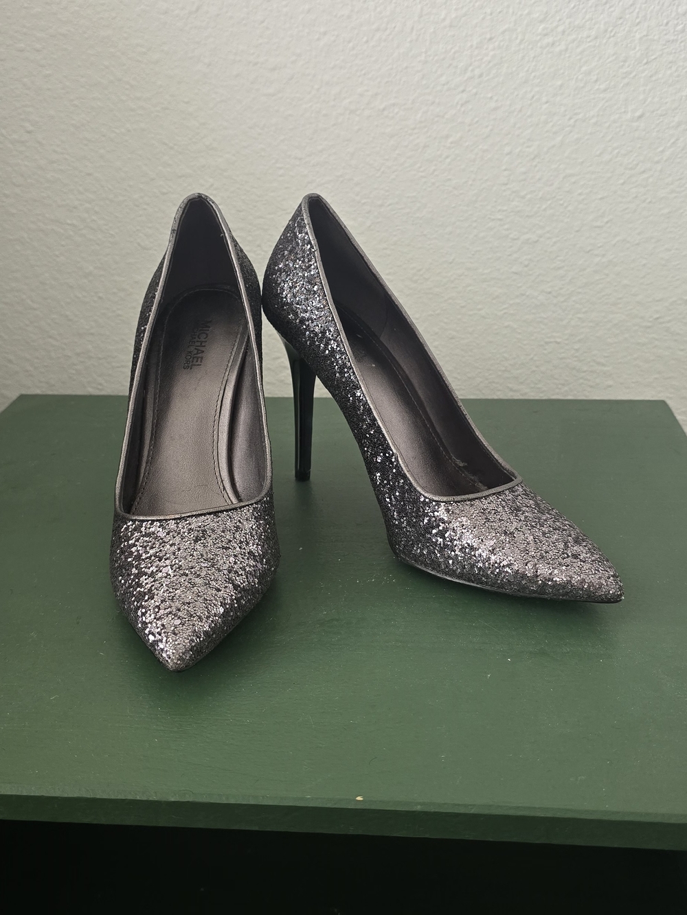 Michael Kors Silver Glitter Pointed Toe Stiletto Pumps